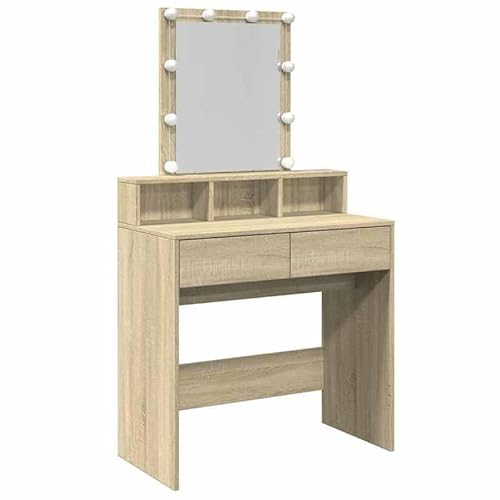 Schminktisch Sonoma-Eiche 80x41x144,5 cm - Schlafzimmermöbel mit Beleuchtung, Stauraum & Spiegel - Elegantes Schmink- & Duschset für Damen von Eleganz