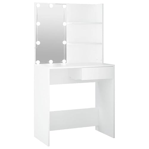 Schminktisch mit Beleuchtung 74,5x40x141 cm aus Holzwerkstoff & Acryl | Schlafzimmer Dressingtafel mit Spiegel | Stilvoll & Praktisch für Moderne Einrichtung von Eleganz