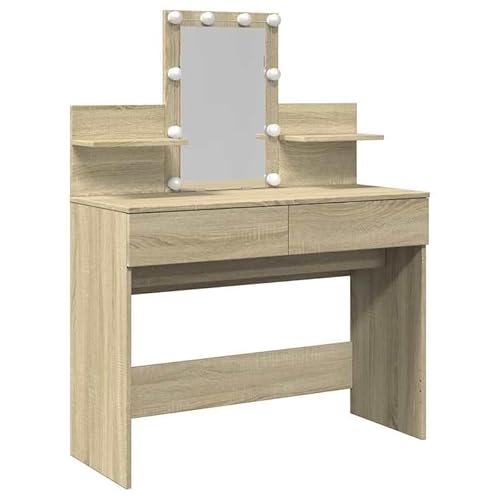 Schminktisch mit Spiegel aus Holzwerkstoff und Glas - Moderner Schminktisch mit Beleuchtung für das Schlafzimmer (100x40x130 cm, Sonoma-Eiche) von Eleganz