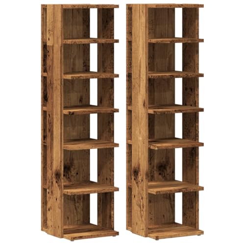 Schuhschrank 2er Set aus Holzwerkstoff in Altholz-Optik, 28x27x102 cm - Platzsparend & Stilvoll für Flur, Eingangsbereich & Kleine Wohnungen von Eleganz