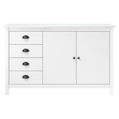 Sideboard Hill Weiß 130x40x80 cm aus Massivholz Kiefer - Schlichter Wohnzimmerschrank mit Stauraum, ideal für Moderne Wohnzimmer & kleine Räume von Eleganz
