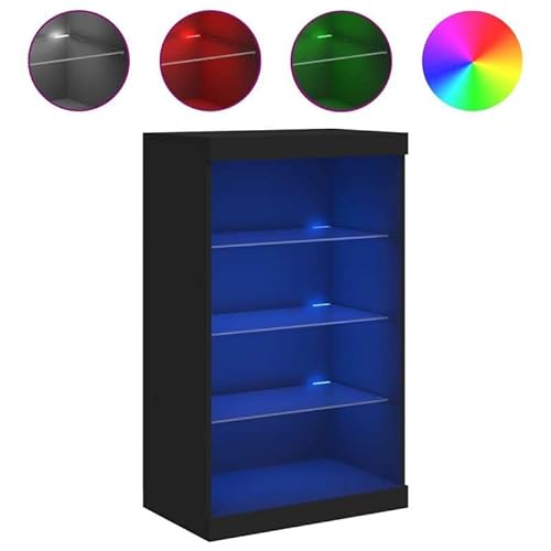 Sideboard mit -Leuchten Schwarz 60,5x37x100 cm - Modernes Wohnzimmermöbel-Set aus Holzwerkstoff & Glas - Stauraumlösung mit Beleuchtung Sideboard mit -Leuchten Schwarz 60,5x37x100 cm - Modernes Wohnzimmermöbel-Set aus Holzwerkstoff & Glas - Stauraumlösung mit Beleuchtung von Eleganz