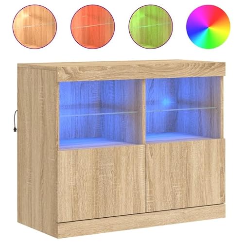 Sideboard mit -Leuchten | Wohnzimmermöbel aus Holzwerkstoff & Glas | Modernes TV-Möbel fürs Wohnzimmer | Stauraum-Lösung mit stilvoller Beleuchtung | 81x37x67 cm von Eleganz