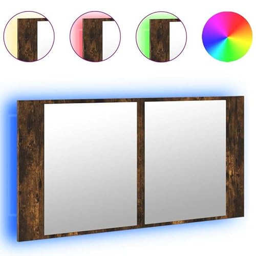 -Spiegelschrank Räuchereiche 90x12x45 cm - Badezimmermöbel-Set aus Holzwerkstoff & Acryl - Moderner Schmink- & Aufbewahrungsschrank mit Beleuchtung von Eleganz