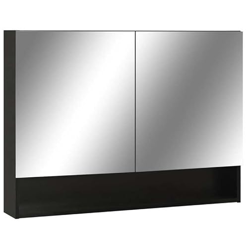 -Spiegelschrank fürs Bad Schwarz 80x15x60 cm - MDF mit Melaminoberfläche & Glas - Moderner Badezimmerschrank mit Beleuchtung - Stylisches Möbel für kleine Bäder von Eleganz