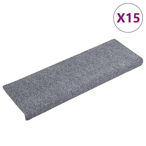 Stufenmatten selbstklebend 15 STK. - Nadelvlies (100% Polypropylen) - Rechteckiger Rand, hellgrau - rutschfeste Teppiche für Treppen, Haushalt & Büro - Leicht zu reinigen & langlebig von Eleganz