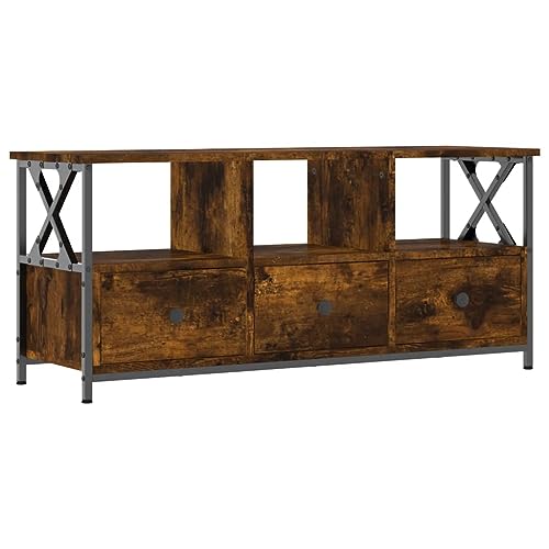 TV-Schrank Räuchereiche 102x33x45 cm aus Holzwerkstoff & Eisen - Moderner Lautsprecher-Schrank für Wohnzimmer, langlebig und stilvoll von Eleganz