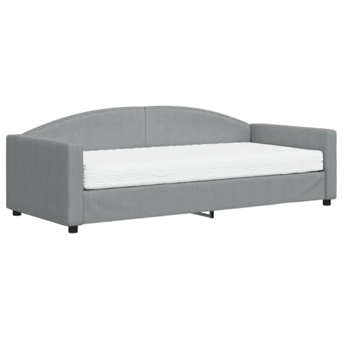 Tagesbett mit Matratze 90x200 cm hellgrau Stoff - Bequemes Gästebett für Wohnzimmer oder Schlafzimmer, platzsparend & leicht zu verstauen von Eleganz