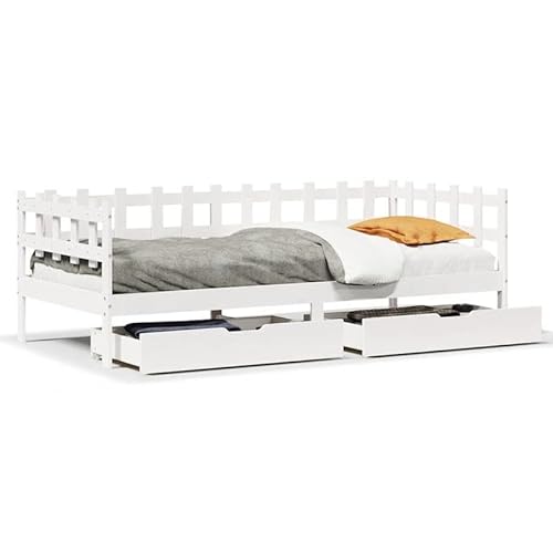 Tagesbett mit Schubladen Weiß 80x200 cm Kiefernholz – Platzsparendes Kinderbett oder Gästebett mit Stauraum für Kleidung und Spielzeug Tagesbett mit Schubladen Weiß 80x200 cm Kiefernholz – Platzsparendes Kinderbett oder Gästebett mit Stauraum für Kleidung und Spielzeug von Eleganz