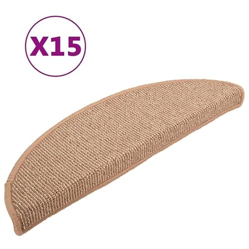 Treppenmatten 15 STK. Hellbraun 56x17x3 cm - 100% PP Teppiche für Treppen, rutschfest & langlebig, ideal für Haushalte mit Kindern und Haustieren von Eleganz