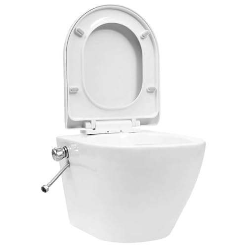 Wand-WC ohne Spülrand mit Bidet-Funktion aus Keramik und Kunststoff - Modernes Design, Hygienisch & Platzsparend für Badezimmer von Eleganz