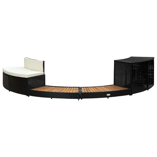 Whirlpool-Umrandung Schwarz aus Poly Rattan & Akazienholz – Stylische Abdeckung für Pool- & Whirlpool-Zubehör, Witterungsbeständig & Langlebig von Eleganz