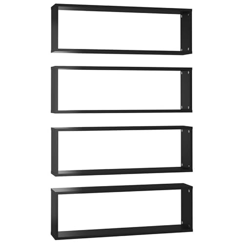 Würfelregale Set 4Stk. Hochglanz-Schwarz 80x15x26,5cm - Modernes Wandregal aus Holzwerkstoff für Wohnzimmer, Schlafzimmer & Büro - Stabile Aufbewahrung & Stilvolle Organisation von Eleganz