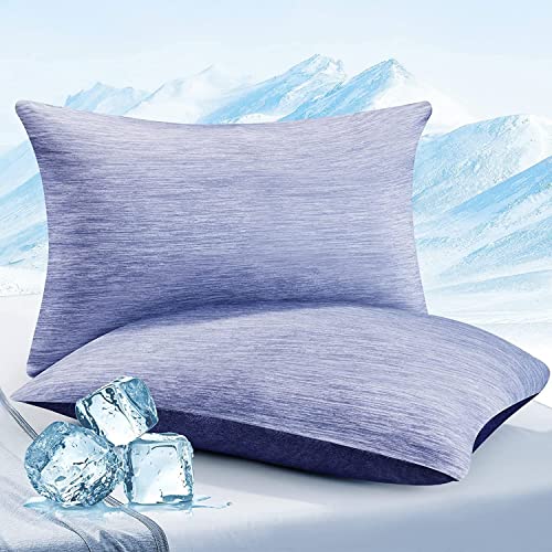 Elegear 2er Kühlender Kissenbezug 40x80cm, Japanische Q-Max>0,5 Arc-Chill 3.0 Kühlfasern mit 100% Baumwolle Kopfkissenbezug 40 x 80 cm Atmungsaktive Superweiche Kissenhülle Kissenbezüge Blau von Elegear
