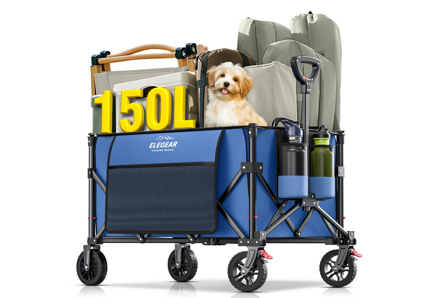 Elegear Bollerwagen 150L Faltbarer Bollerwagen Ultrakompakte Größe 220lbs (1-tlg), Handwagen/Transportwagen mit verstellbarem Griff von Elegear