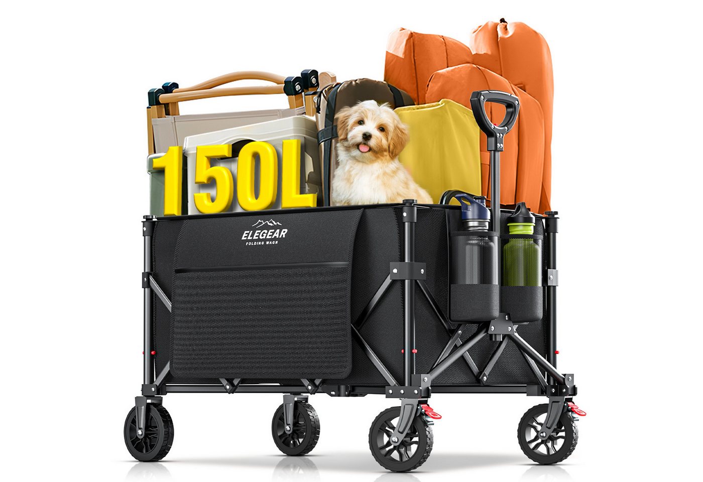 Elegear Bollerwagen 150L Faltbarer Bollerwagen Ultrakompakte Größe 220lbs (1-tlg), Handwagen/Transportwagen mit verstellbarem Griff von Elegear