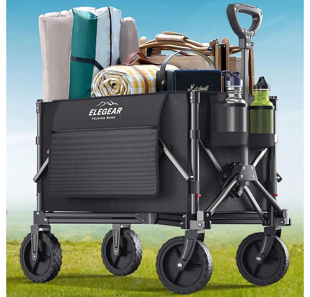 Elegear Bollerwagen 120L Faltbarer Bollerwagen Ultrakompakte Größe 220lbs (2-tlg), 120L Handwagen/Transportwagen mit verstellbarem Griff von Elegear