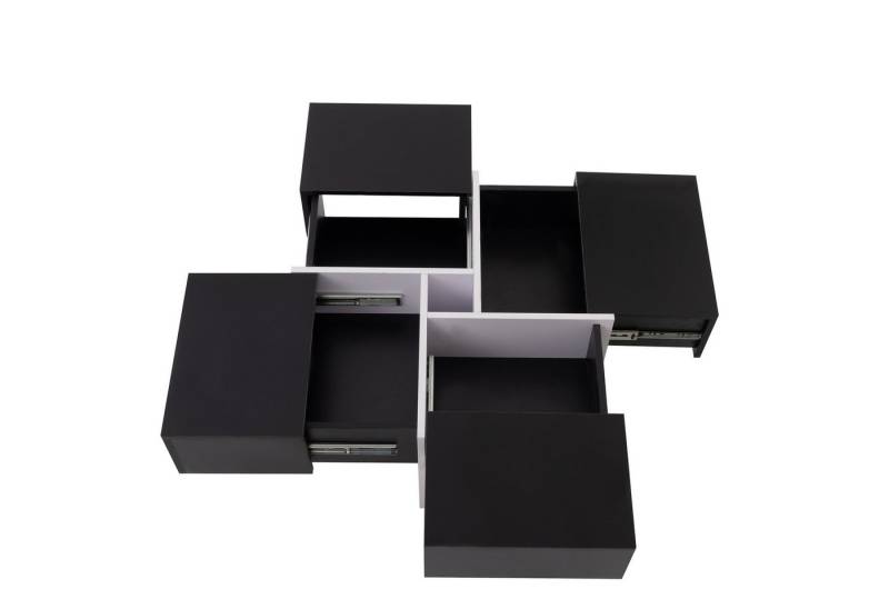 Elegear Couchtisch Moderner quadratischer Couchtisch 70x70x35cm, Schwarz-weißes Design (1-St), 4 robuste Schubladen, mittleres Ablagefach 10x10cm, Belastbarkeit 30KG von Elegear