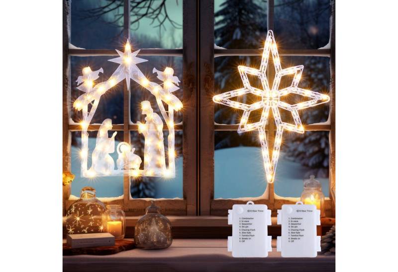 Elegear Dekofigur Weihnachtsfigur Betlehem Sterne/Weihnachtskrippe LED Weihnachtsdeko (1 St), Warmweiß Krippenfigur Dekolicht für Fenster/Party /Weihnachten von Elegear