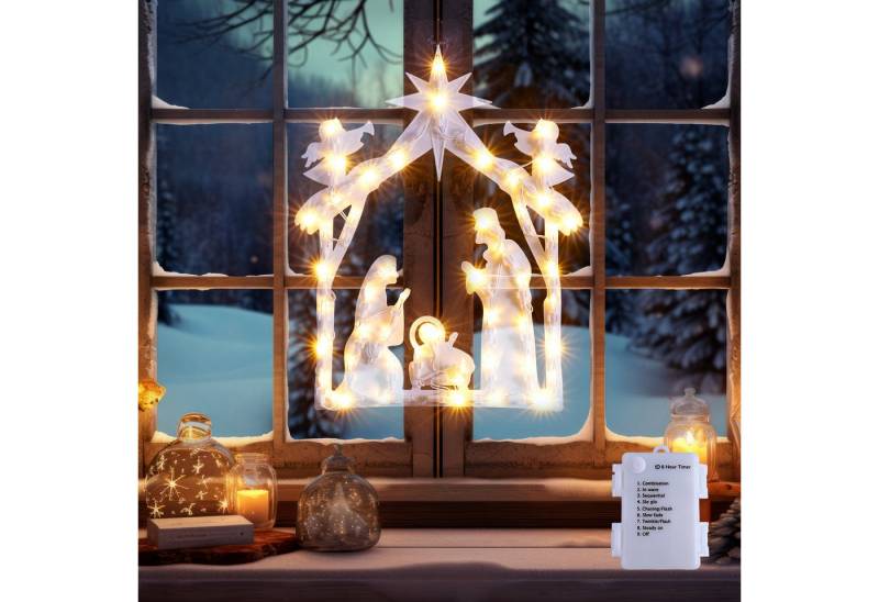 Elegear Dekofigur Weihnachtsfigur Betlehem Sterne/Weihnachtskrippe LED Weihnachtsdeko (1 St), Warmweiß Krippenfigur Dekolicht für Fenster/Party /Weihnachten von Elegear