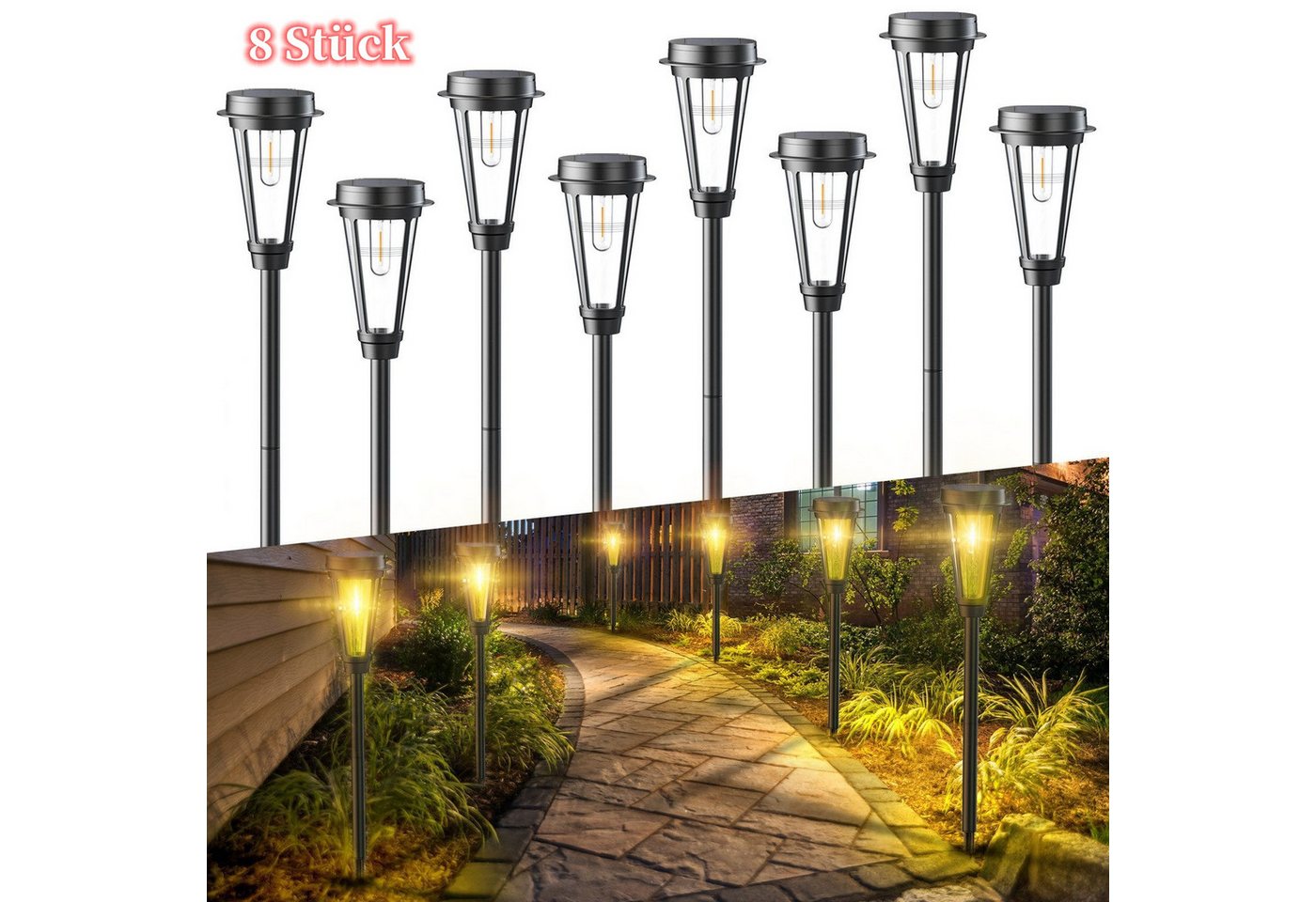 Elegear Gartenleuchte Solar 8Pack, 30lm Solarleuchte für innen / außen, Solarstrahler IP64, Einfache und Bequeme Installation, LED fest integriert, Warmgelb, Außenleuchte Gartenlampe für Rasen, Hof, Gehwegen und Garten von Elegear