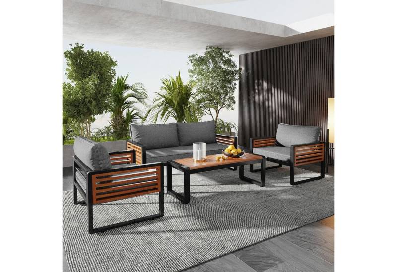 Elegear Gartenlounge-Set Gartenlounge-Set, Gartenmöbel-Set mit verzinktem Eisenrahmen, (Set, 4), Lounge-Set aus khakifarbenem Seil mit Sitzkisse, verstellbaren Füßen von Elegear