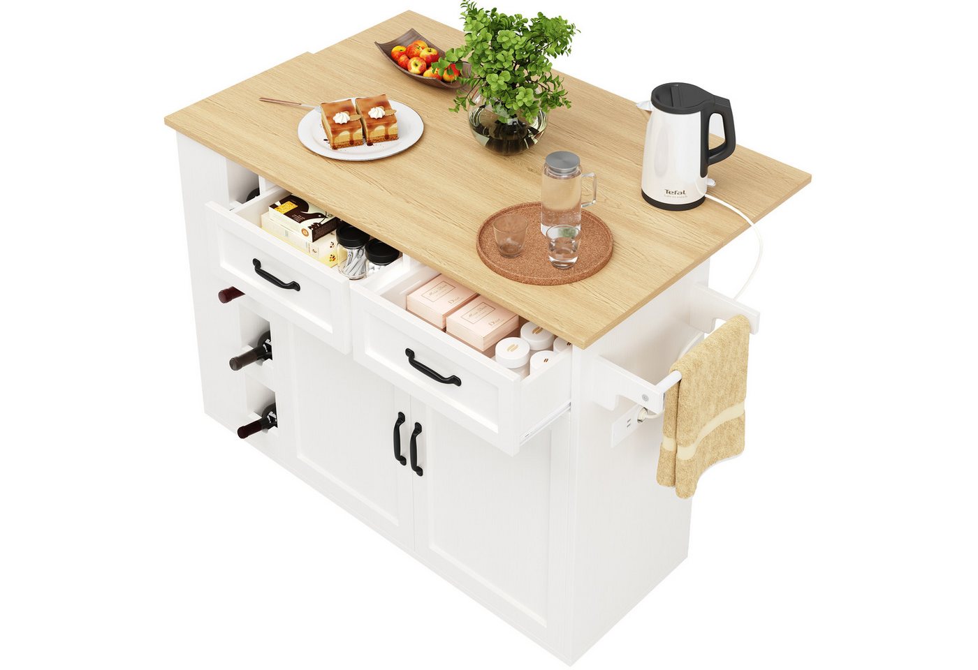 Elegear Kücheninsel abnehmbare Trennwände, Küchenschrank, Esszimmerwagen mit Arbeitsplatte, Buffetschrank, Esszimmerwagen mit Holzmaserung, Buffetschrank, weiß Elegear Kücheninsel abnehmbare Trennwände, Küchenschrank, Esszimmerwagen mit Arbeitsplatte, Buffetschrank, Esszimmerwagen mit Holzmaserung, Buffetschrank, weiß von Elegear