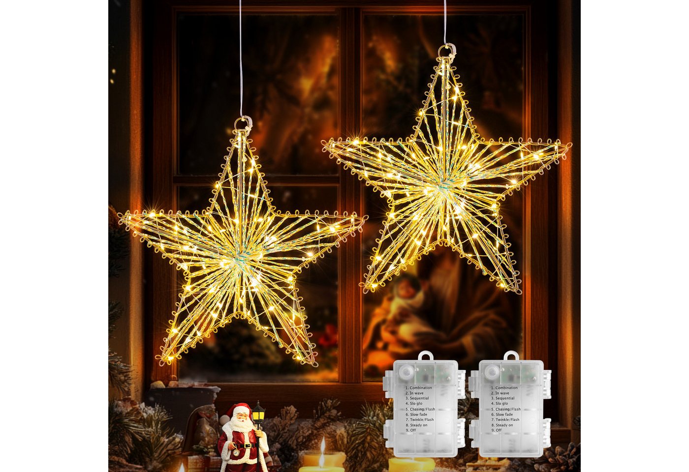 Elegear LED Dekolicht 66cm LED Weihnachtsbaum Deko, 143/110 LEDs Weihnachtsdeko, LED fest integriert, Warmweiß, 2er-Set, Fünfsterne 30 cm, Metall hellgold, Fenster- & Tischdeko Elegear LED Dekolicht 66cm LED Weihnachtsbaum Deko, 143/110 LEDs Weihnachtsdeko, LED fest integriert, Warmweiß, 2er-Set, Fünfsterne 30 cm, Metall hellgold, Fenster- & Tischdeko von Elegear