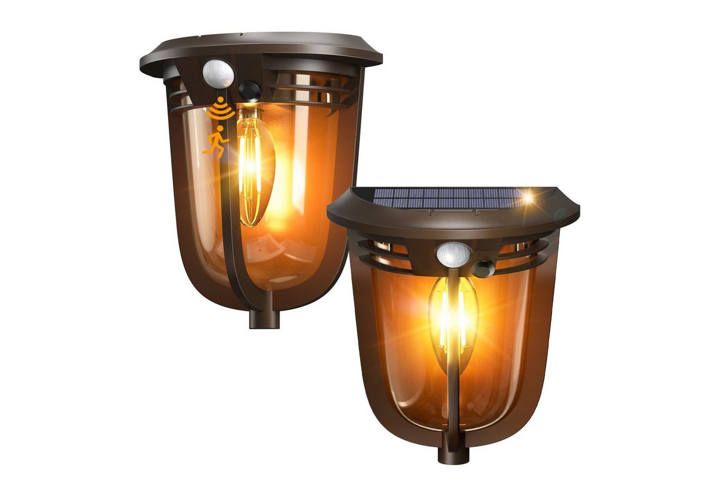 Elegear LED Gartenleuchte Solarleuchte mit Bewegungsmelder, 2Stück Gartenleuchte mit 3 Modi, LED wechselbar, Warmweiß, Außen-Wandleuchte für Flur/Wand, IP54 wasserdicht von Elegear