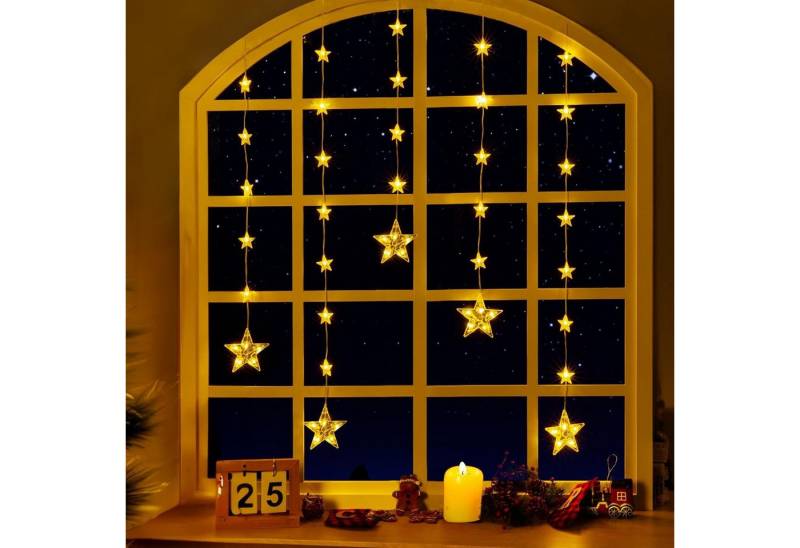 Elegear LED-Lichterkette 1.2m LED Lichtervorhang mit haken, Timer und Speicher, IP65, für fenster Weihnachtsbaum deko Innen/Außen mit 8 Modi von Elegear