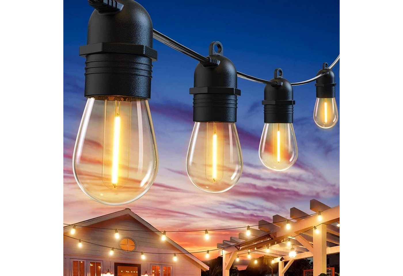 Quntis LED-Lichterkette 16/31M Lichterkette für Außen/Garten, Gartenleuchte Garten Deko, 15-flammig, IP65 15+1 S14 Glühbirnen von Quntis