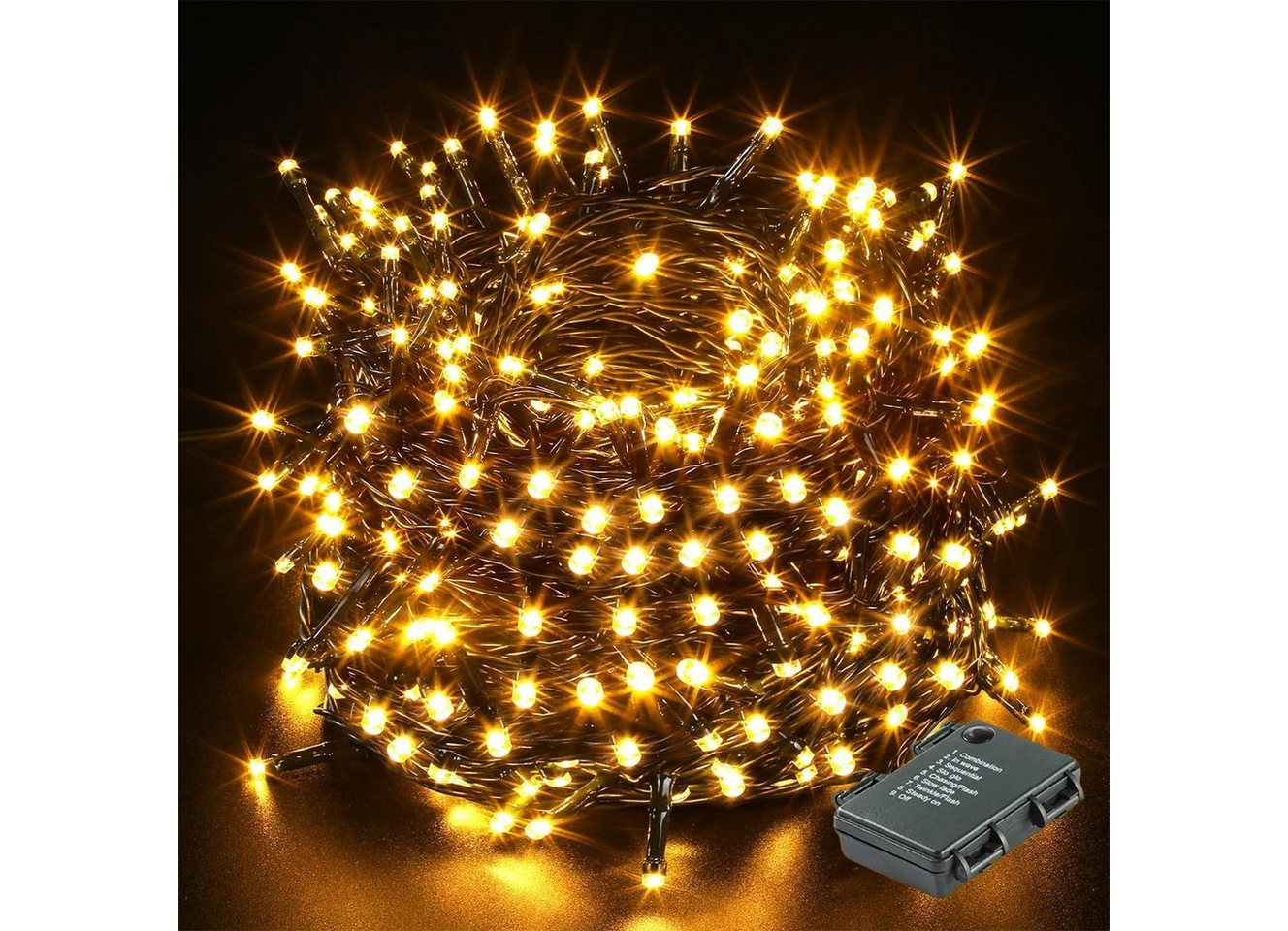 Elegear LED-Lichterkette 40m 300 LED Lichterkette weihnachtsdeko Warmweiß Batterie Timer 8 Modi, 300-flammig, Outdoor/Innen Weihnachtsbeleuchtung für Zimmer Fenster Wand Party von Elegear