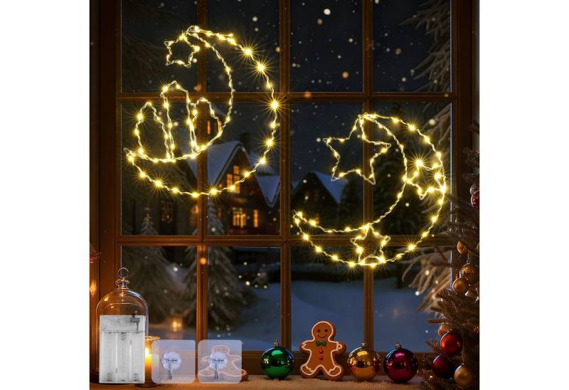 Elegear LED-Lichterkette LED Weihnachtsstern 2er Set, Warmweiße Lichter, Batteriebetrieben, 125-flammig, Weihnachtsdeko für Wand & Fenster mit 2 Haken, Innen IP20 von Elegear