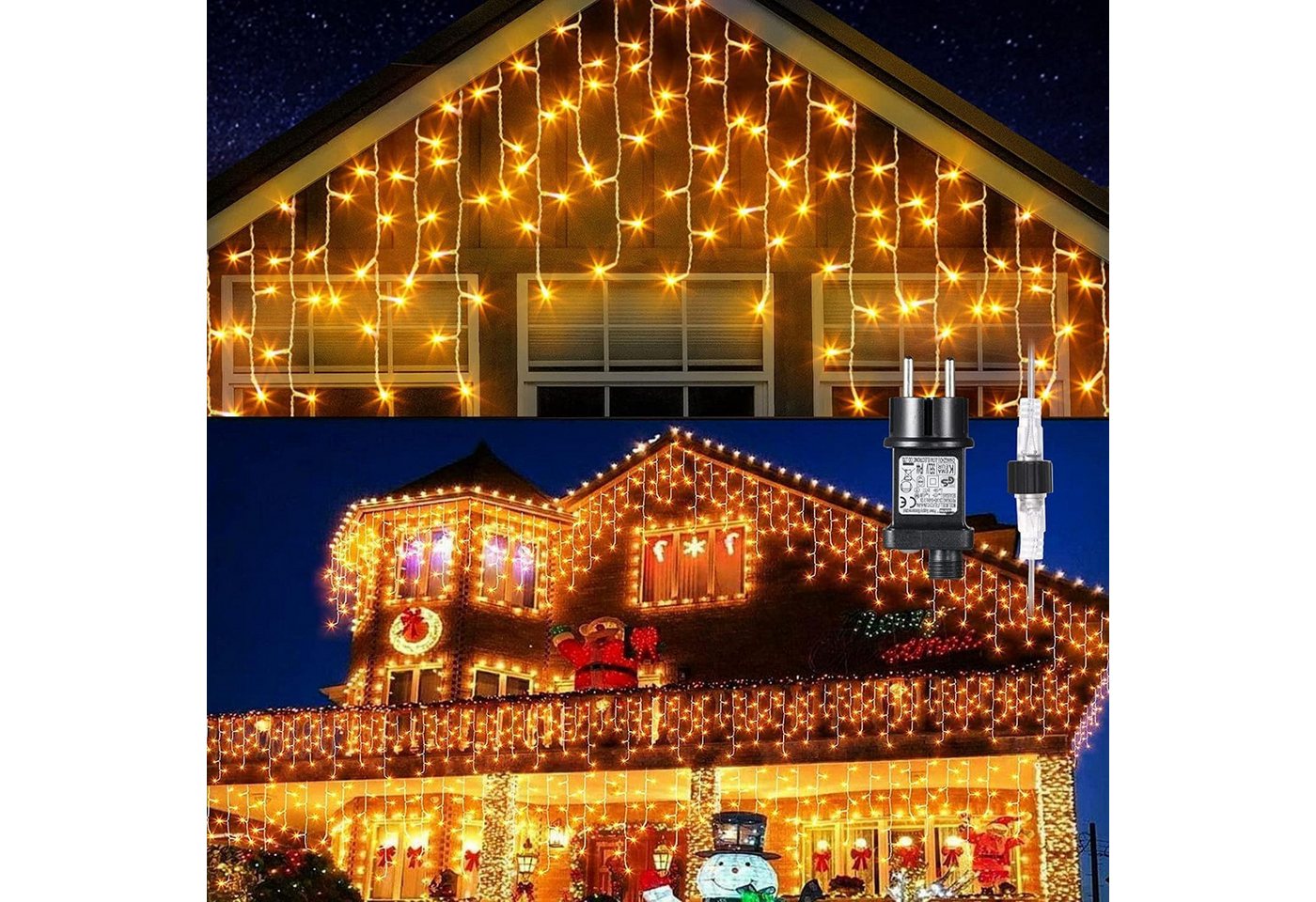 Elegear LED-Lichtervorhang 10M Eisregen Lichterkette Weihnachtsbeleuchtung Deko Außen/Outdoor, 400-flammig, 2500K mit Timer/Memory-Funktion (Erweiterbar Max. 50M) von Elegear