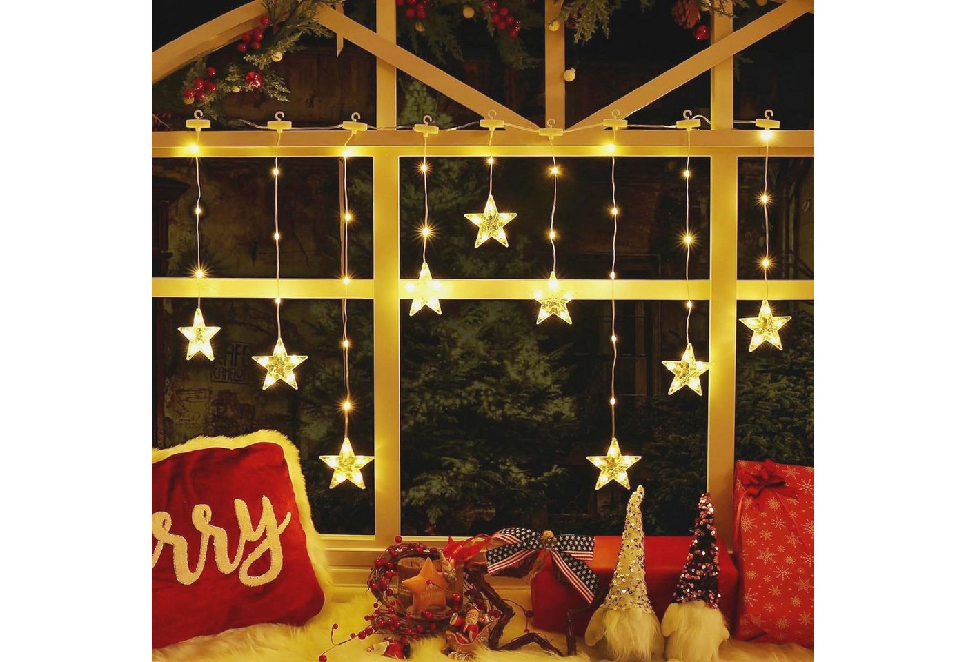 Elegear Lichterkette 114/150 cm Weihnachtsdeko Fenster Warmweiß & Bunt, Haken Timer 8 Modi, LED Fensterbilder für Innen/Außen/Fenster Weihanchten Deko von Elegear