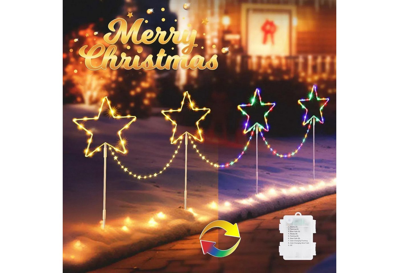 Elegear Lichterkette Elegear LED Weihnachts-Sternlichter 4er Set mit Erdspieß IP65, Farbwechsel Warmweiß 8 Modi Timer für Garten Weg Außen Deko von Elegear