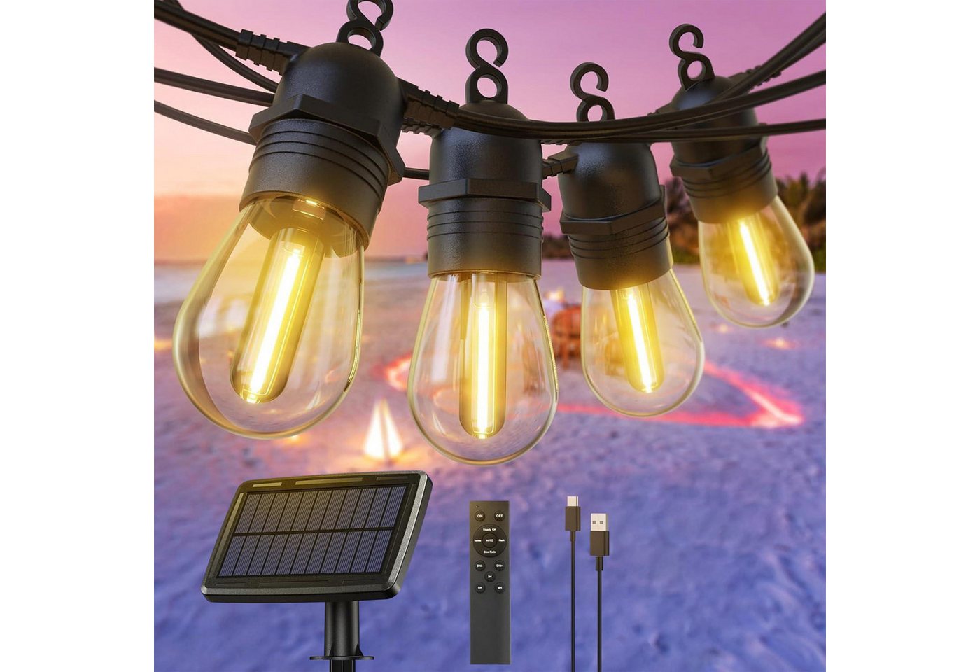 Elegear Lichterkette LED Lichterkette Outdoor 16/31m Balkonlampen Gartenlampen erweiterbare, 31-flammig, 32M Solarlampen Außen, Solarleuchte mit Fernbedienung/Dimmbar/Timer von Elegear