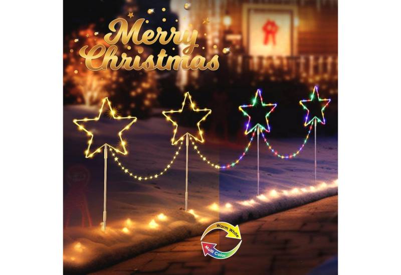 Elegear Lichterkette Weihnachtsdeko LED Sternlichter 4er Set mit Erdspieß und Timerfunktion, Farbwechsel Warmweiß mit 8 Modi für Garten, Außen, Rasen, Terrasse Elegear Lichterkette Weihnachtsdeko LED Sternlichter 4er Set mit Erdspieß und Timerfunktion, Farbwechsel Warmweiß mit 8 Modi für Garten, Außen, Rasen, Terrasse von Elegear