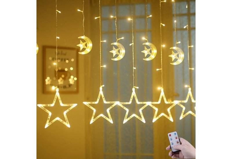 Elegear Lichtervorhang 12 Sterne Weihnachtsdeko, 2/2.2M LED Lichterkette mit Haken, 108-flammig, 8 Modi, Timer/Memory-Funktion, für fenster von Elegear