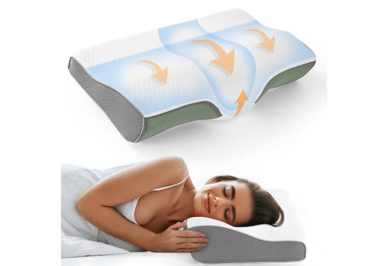 Elegear Nackenstützkissen nackenkissen orthopädisch, memory foam kissen, orthopädisches kissen, Füllung: Memory Foam, Bezug: Atmungsaktives Kopfkissen, Bauchschläfer, Rückenschläfer, Seitenschläfer, 60 x 34 cm Ergonomisches Schlafkissen mit Kissenbezug von Elegear