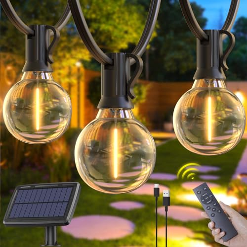 Elegear Solar Lichterkette Aussen 12,5M mit Fernbedienung, (15+1) G40 Glühbirnen,4 Modi/4 Helligkeit/Timer Funktion/IP44 Wasserfest Outdoor Lichterkette Dimmbare Solarlichterkette für Garten,Balkon von Elegear