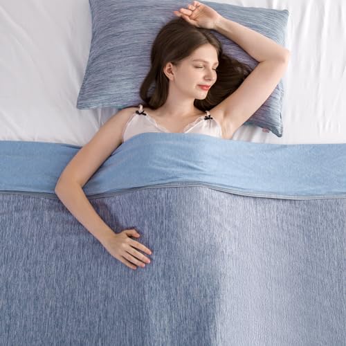Elegear leichte Sommerdecke Kühldecke, Arc-Chill Q-Max>0,47 Selbstkühlende Decke für Besseren Schlaf, doppelseitige Baumwolle kühlende Decke als Sofadecke Babydecke Kuscheldecke 200 * 220cm Blau von Elegear