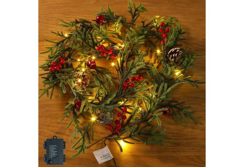 Kunstgirlande Weihnachtsgirlande(1.75M 2PCS) mit Beleuchtung 20LEDs Lichterkette, Elegear, Weihnachtsdekoration mit Zapfen & Glöckchen, Innen- und Außendeko von Elegear