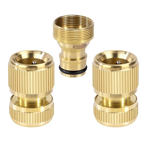 1x Schlauchanschluss Messing Schnellkupplung Garten Schlauch Adapte von 22mm Innenfaden und 24mm Außengewinde, 2x Schlauchverbinder zu 1/2'' DN15 Wasserschlauch (OD 16mm, ID12mm) von Elegrip