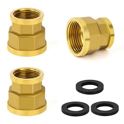 3 Stk Reduzierung Messing Rohrverschraubung, Doppelnippel Muffe 3/4" x 1/2" IG/IG Innengewinde Verbindungsstück Adapter, Doppelmuffe Anschlussnippel für Rohranschluss von Elegrip