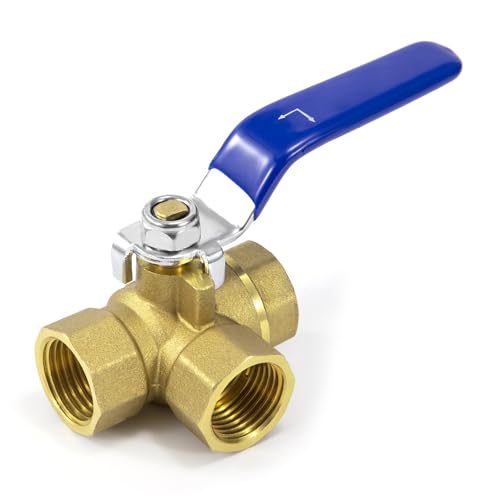 3-Wege Messing Kugelhahn, 1 Stück DN15 1/2 '' Innengewinde L-Typ Absperrventil, Drei-Wege-Typ Ventil Rohrverschraubung Kupplung mit 90-Grad Bediengriff für Wasser, Öll, Kraftstoff von Elegrip
