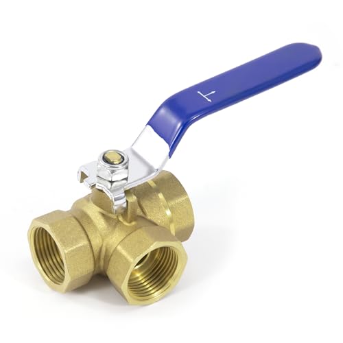 3-Wege Messing Kugelhahn, 1 Stück DN20 3/4 '' Innengewinde T-Typ Absperrventil, Drei-Wege-Typ Ventil Rohrverschraubung Kupplung mit 180-Grad Bediengriff für Wasser, Öll, Kraftstoff von Elegrip