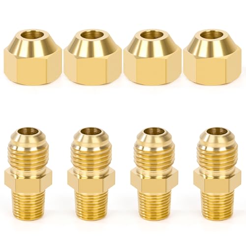 6mm x 1/8" Außengewinde Verbinder, 4pcs SAE 45 Grad Flare Messing Adapter Sechskantnippel Kupferrohrverlängerung, Flare Rohrverschraubung für Luft, Gasleitungen, Klimaanlagen von Elegrip