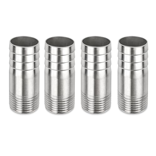 Edelstahl Schlauch Barb Fitting, 1/2" Male * 20mm Barb Splicer Mender Round Union Coupler Adapter für Wasserhahn (4 Stück) von Elegrip