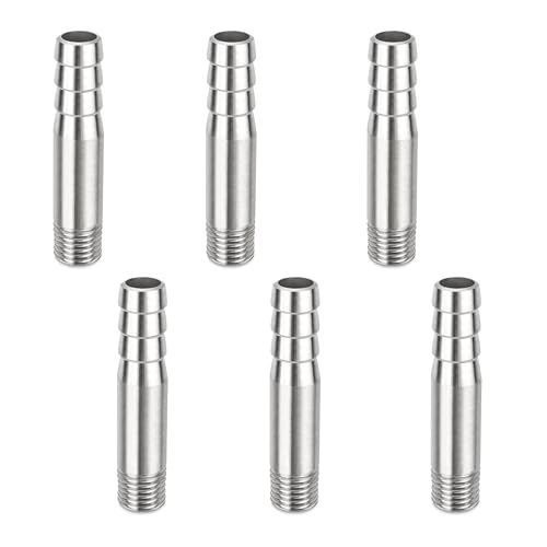 Edelstahl Schlauch Barb Fitting, 1/8" Male * 9.7mm Barb Splicer Mender Round Union Coupler Adapter für Wasserhahn (6 Stück) von Elegrip